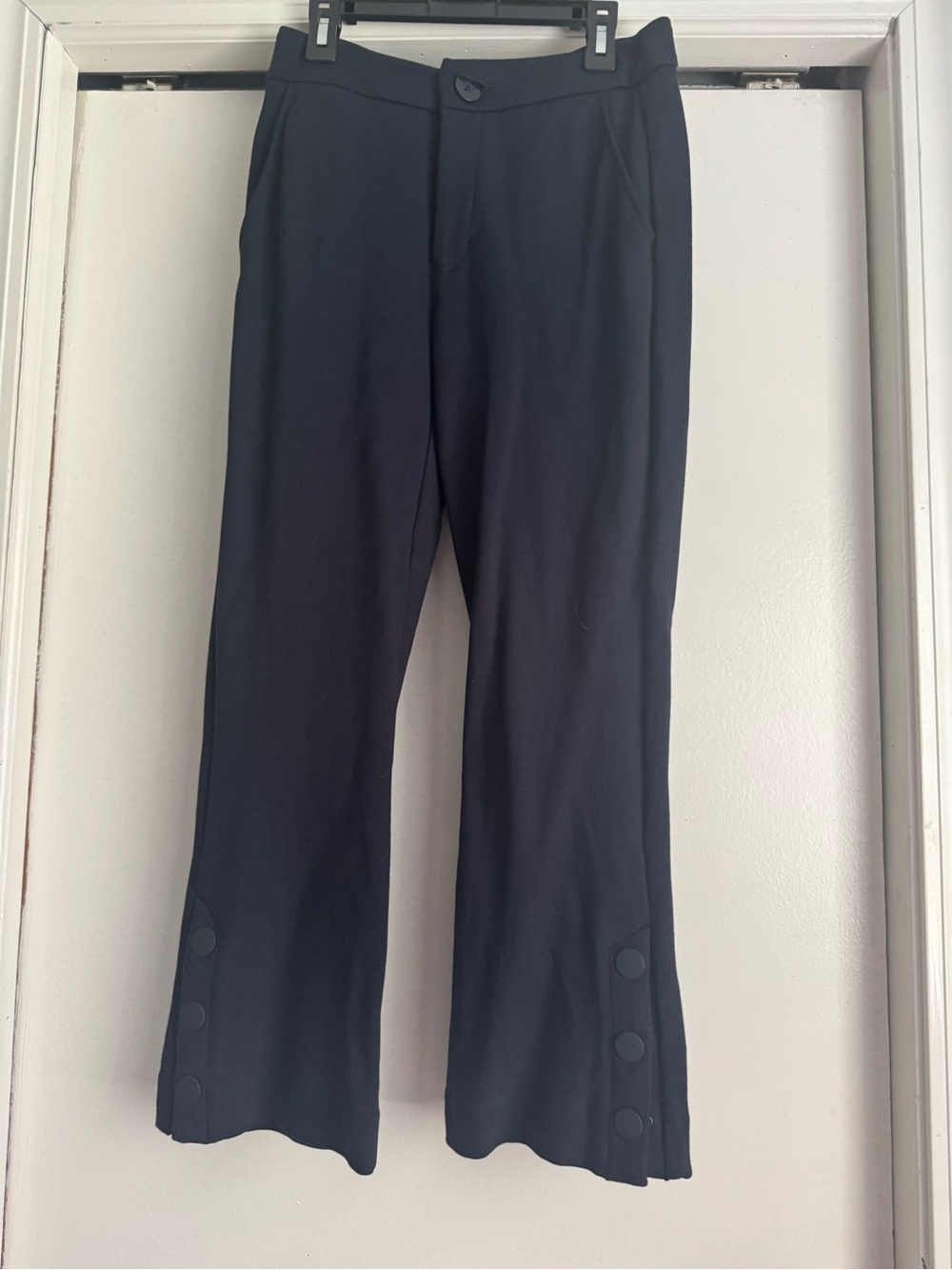 CAbi Navy Cropped Button-Hem Dress Pants